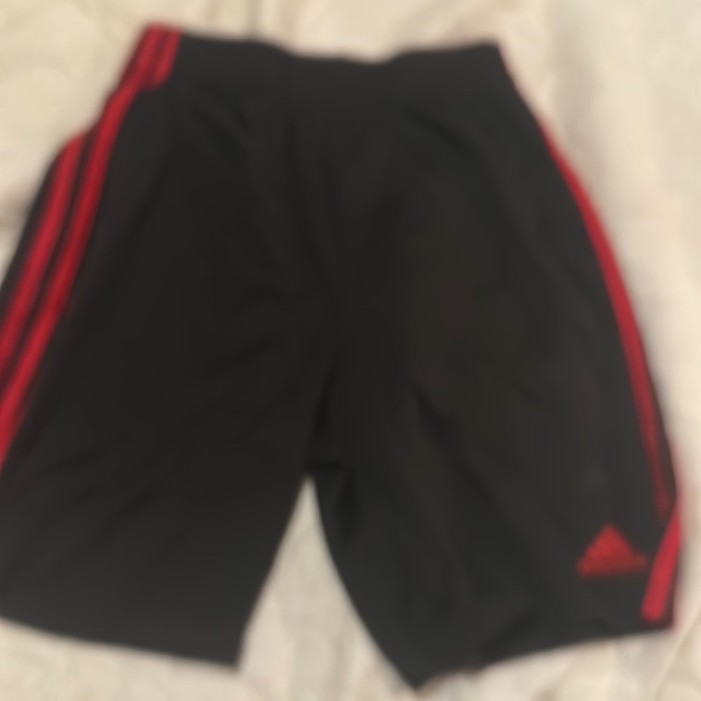 Adidas red and black shorts